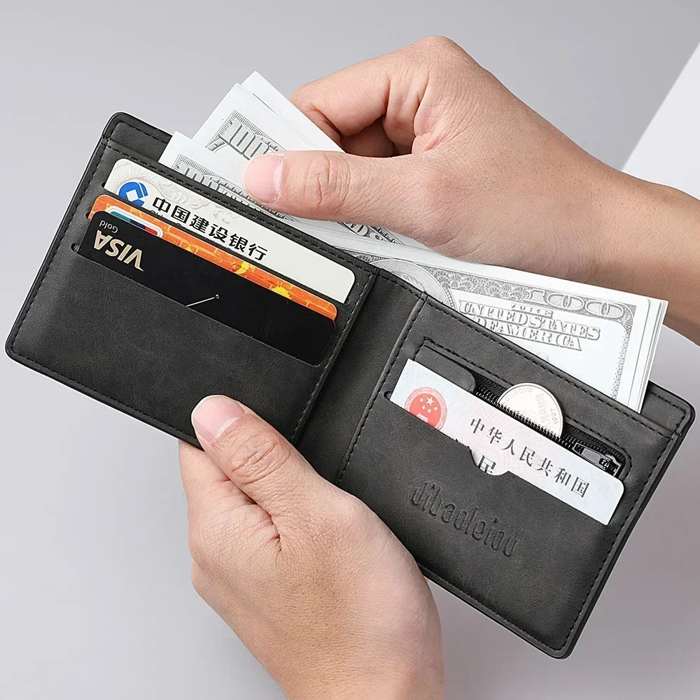 Wallet Mens Genuine PU Leather Male Short Zipper Simple Soft Leather Light Money Clip Vintage Business Wallet Students 250514