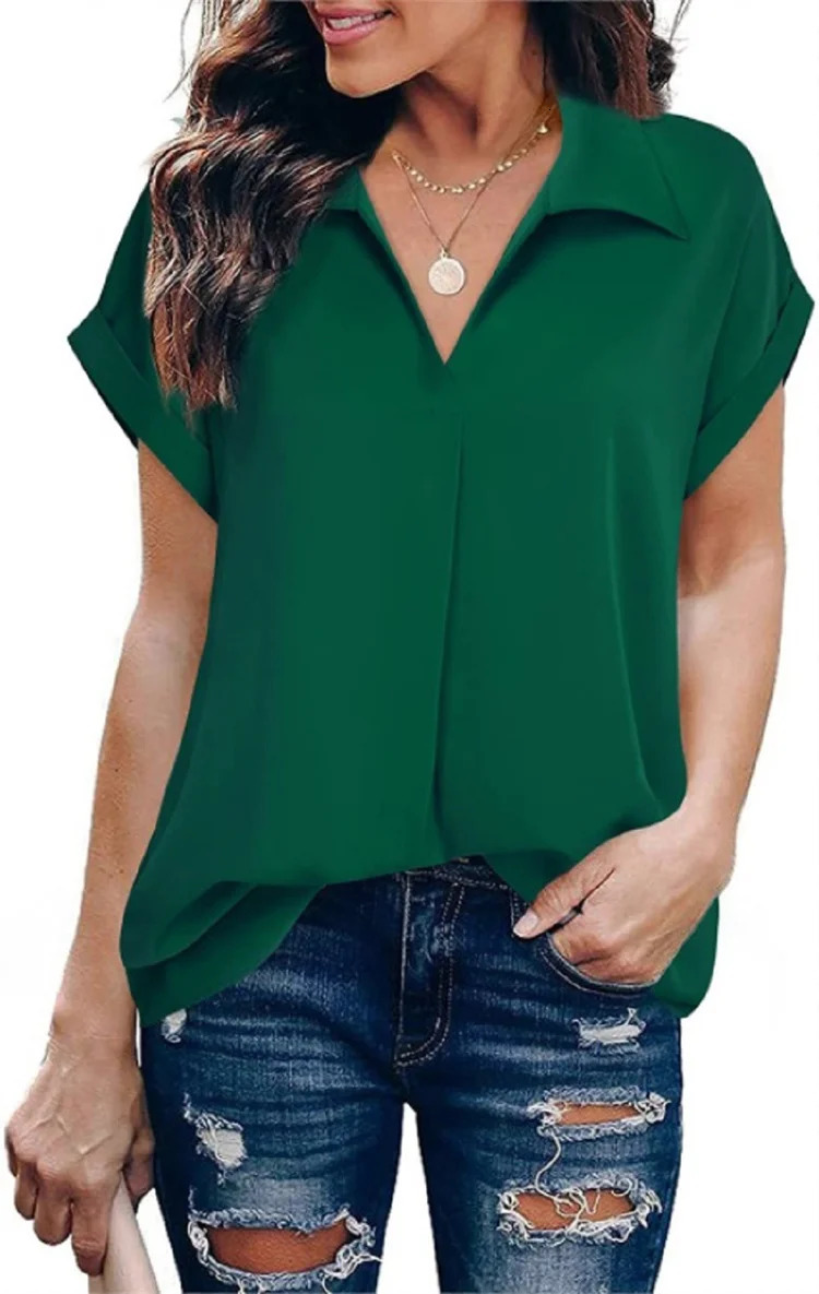 Women Summer Style Blouses Shirts Lady Casual Turn-down Collar Batwing Sleeve Solid Color Loose Blouse Tops DF5017 250514