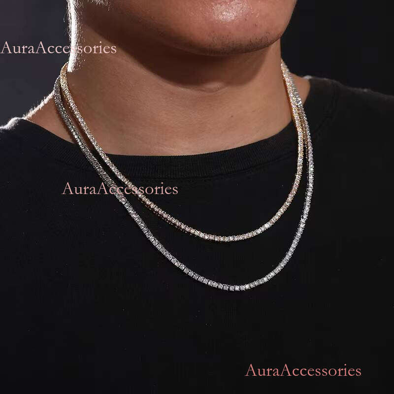 2.5mm Brass Zircon 1 Row Hip Hop Bling Jewelry Gold Sier CZ Tennis Chain Necklace Iced Out