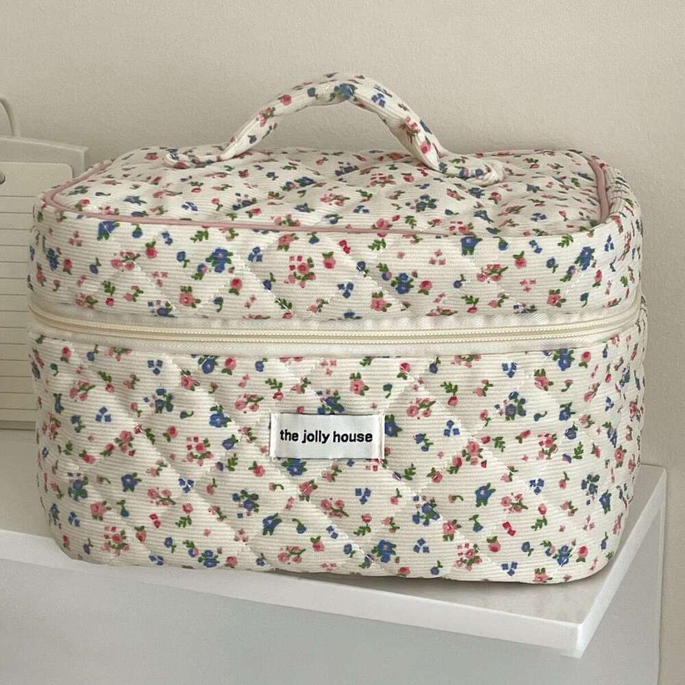 Corduroy Floral Bag, Large Capacity, High Beauty Value, Convenient Handheld Makeup Storage, Washroom Storage Bag