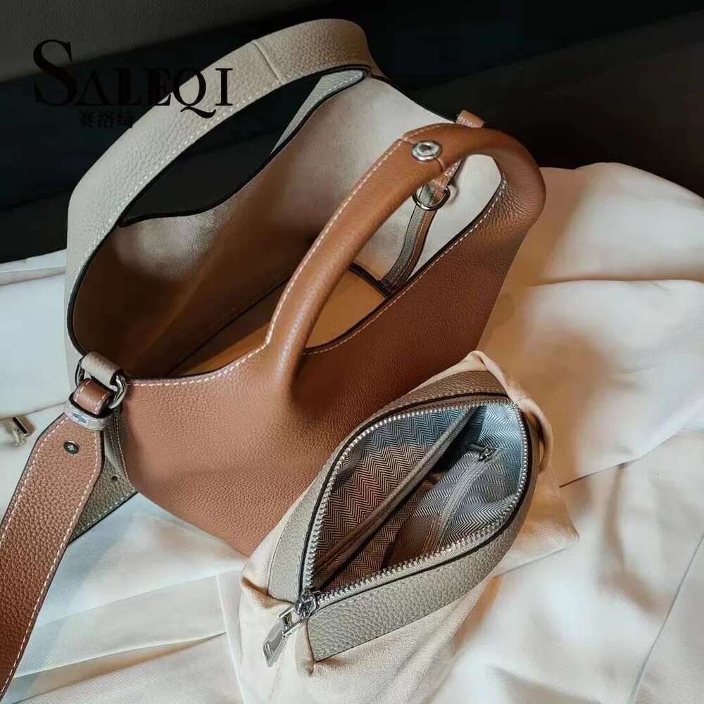 TOGO Cowhide Bucket With Niche Design Color Blocking Designer Single Shoulder Diagonal Cross Women's Tote Bag