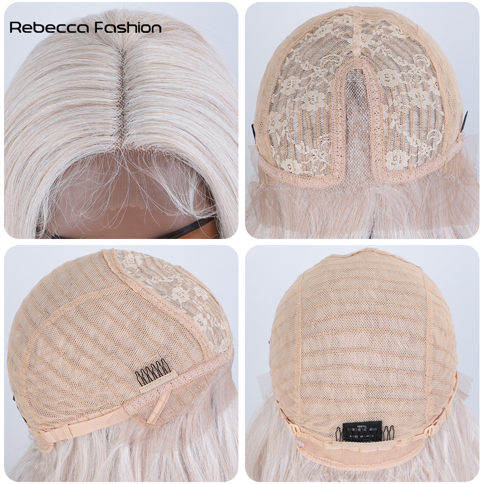 Rebecca Fashion Synthetic Front With Baby Hair Body Wavy Wigs For Women 28 Inch Ombre Brown Higlight Cosplay Lace Wig