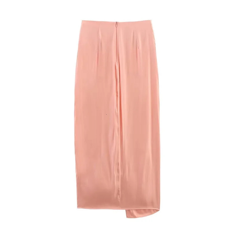 TRAF Pink Pleated Skirt Set 2 Piece Woman Satin High Waist Midi Women Backless Halter Crop Top Female Beach Womens Skirts 250515