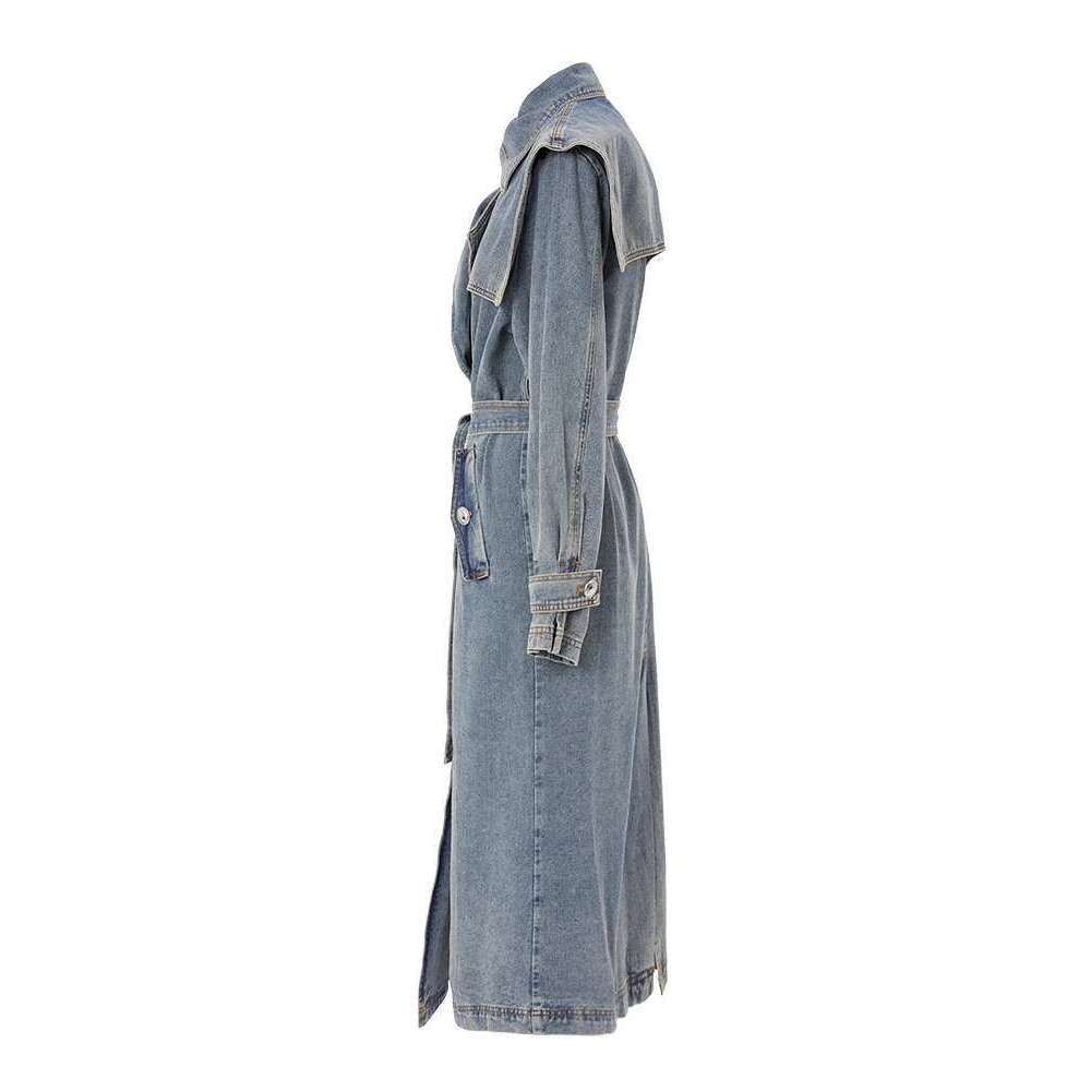 DEAT Fashion Women's Denim Jackets Loose Layer Collar Double Breasted Sashes Long Sleeve Overcoat Autumn 2025 New 17A4709