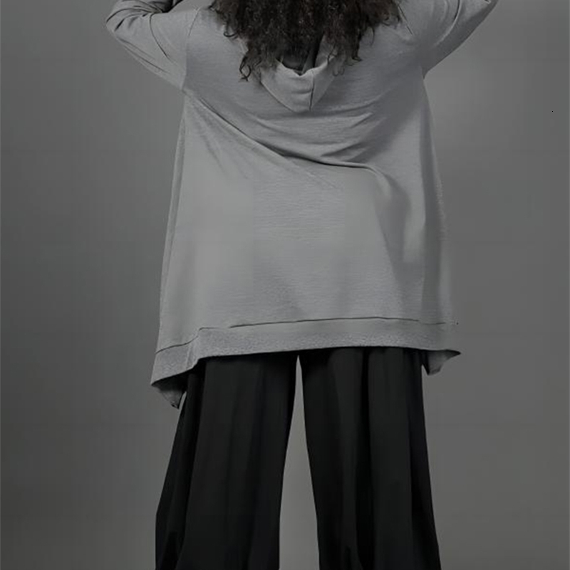 Womens plus size hoodie long sleeved asymmetrical hem casual minimalist loose Harajuku autumn spring zipper sweatshirt w250506
