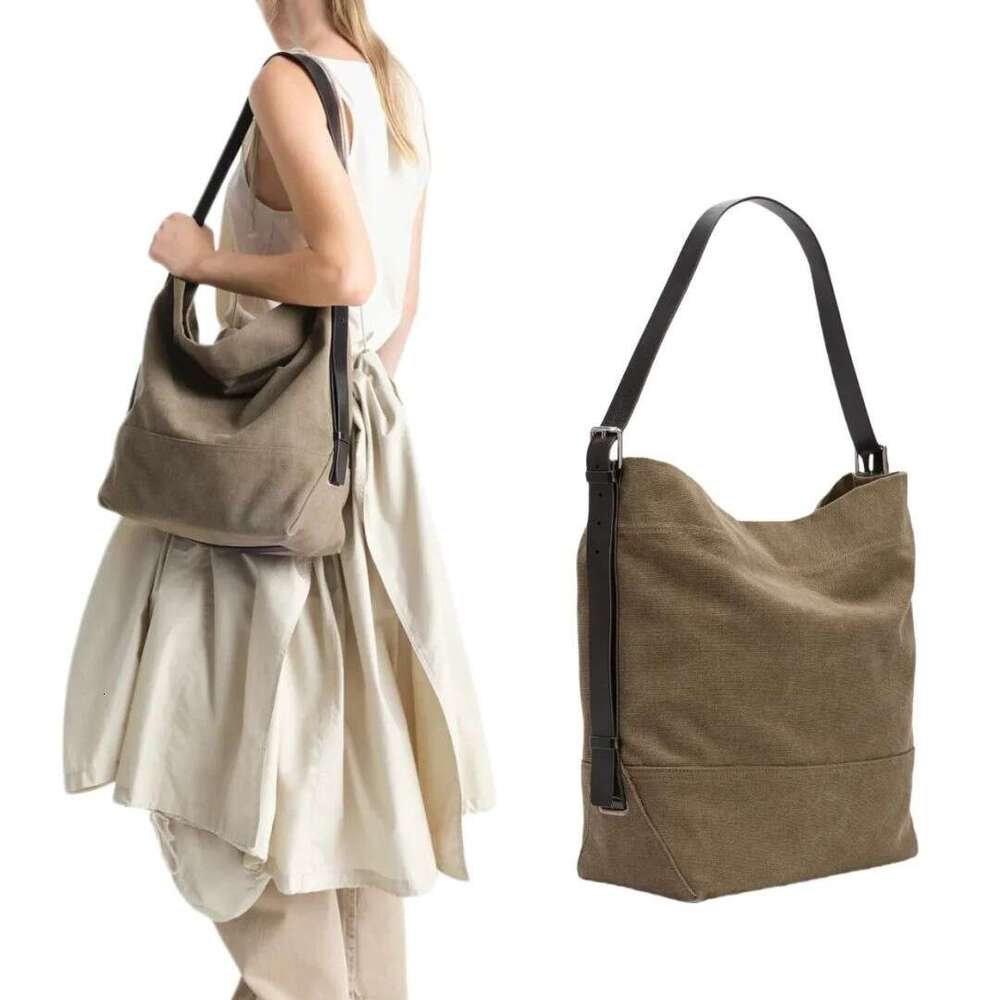 Tote Bag Spring New Jennie Same Style Lemai E Canvas Large Capacity Tote Commuter Single Shoulder Crossbody Bag KQ