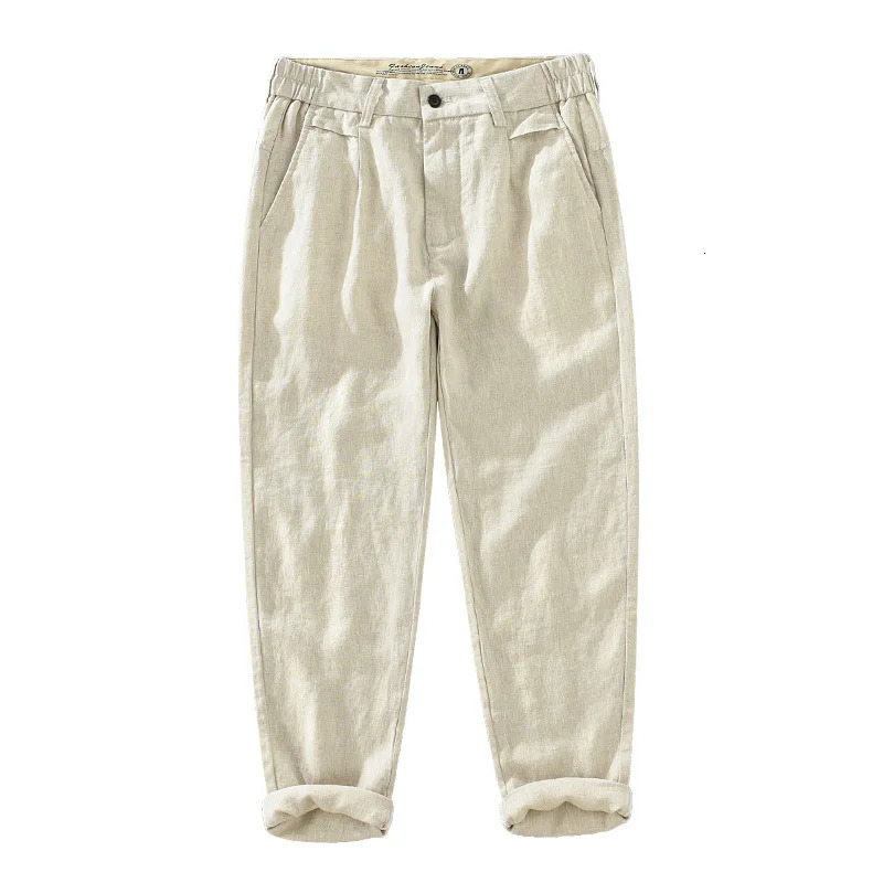 Summer Ankle Length Linen Mens Pants Breathable Pure White Casual For Men Clothing Solid Straight Track Trousers 250515