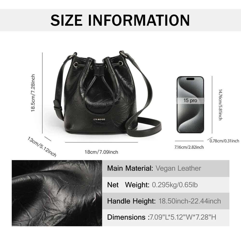 ITAMOOD Women Bucket For Cosmetics Cell Phone Black Niche Original Designer Leather Shoulder Crossbody Small Bag