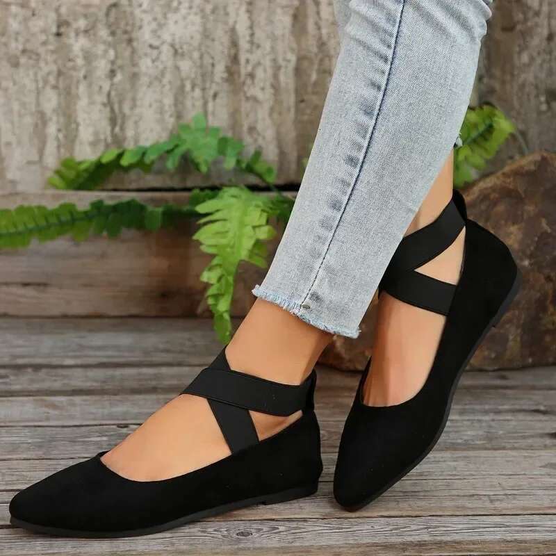 Womens Ballet Sandals Strap Non Slip Ankle Elastic Belt Cute Ballerina Ladies Elegent Flats Heel Shoes