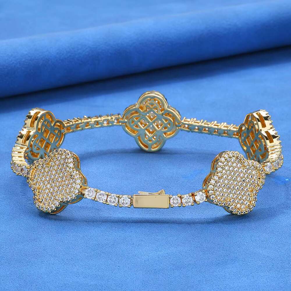 Hip Hop Men Tennis Bracelet S925 Silver Moissanite Versatile Clover Design Comfortable