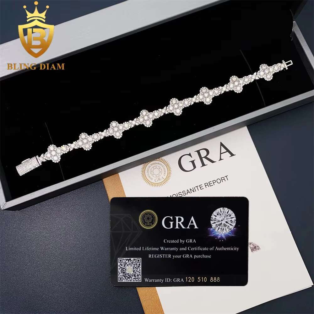 Iced Out 925 Silver Pass Diamonds Tester Moissanite Cuban Link Chain 10mm 13mm Flower Cross Bracelets