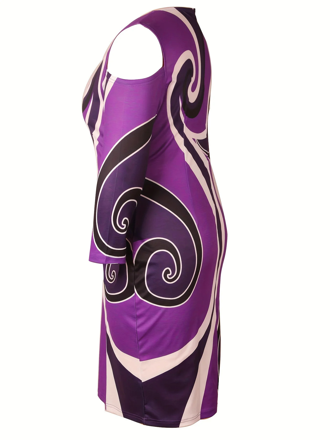 Womens Plus Size Colorblock Print Dress with Cold Shoulder and 34 Sleeves Casual Comfortable 250506
