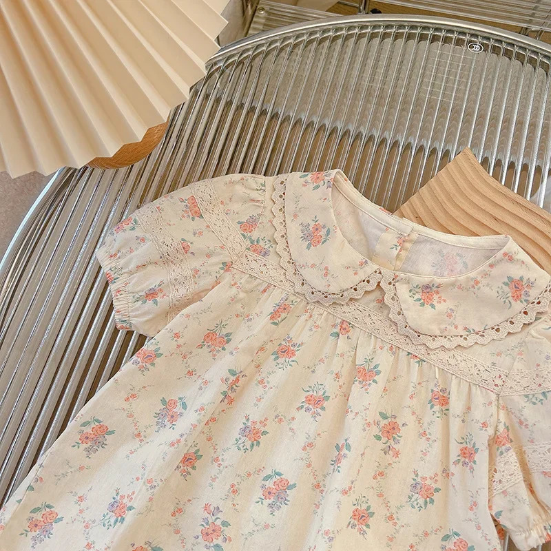 T Shirt Girls Pure Cotton Short Sleeve Doll Shirt Short Sleeve Floral Top Sweet Baby Clothes Style with A Touch of Chinese Trend 250515