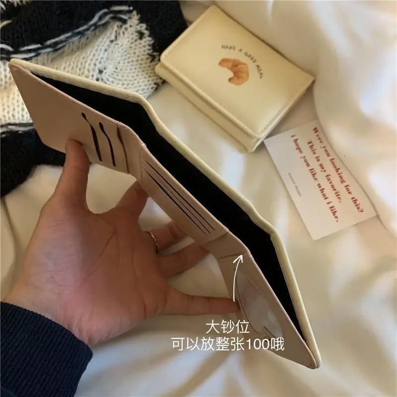 Korean Small Wallet Women Credit Wallet Cartoon Cute Bread PU Leather Hand Bags Three Fold Multi Cards Card Holder Student 250514