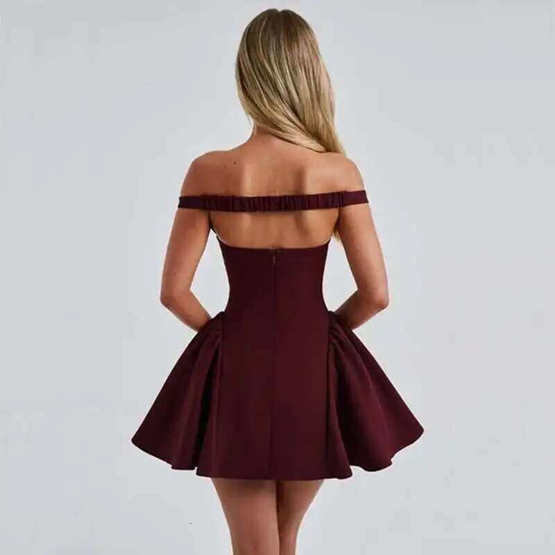 Avrilyaan Deep V Off Shoulder Backless Sexy A-line Women Elegant Party Slash Neck Bodycon Mini Summer Dress Vestidos