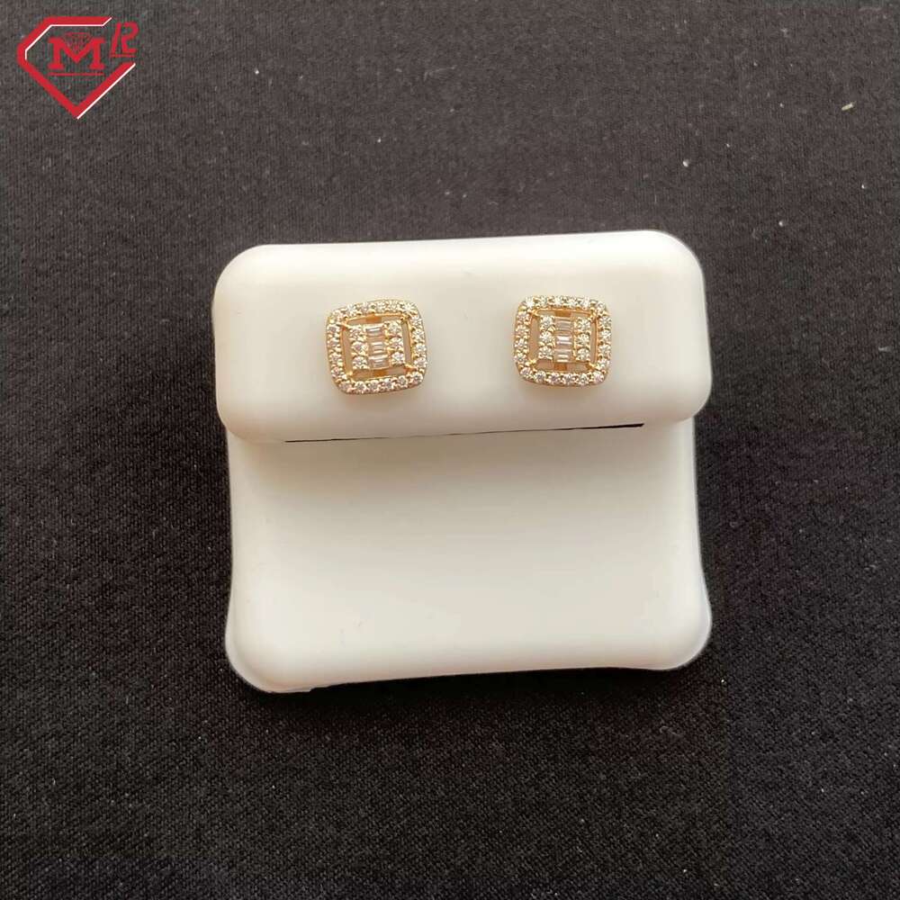 Luxurious 10k Screw Back Earrings, Iced Vvs Mosangshi Men's Gold Earrings