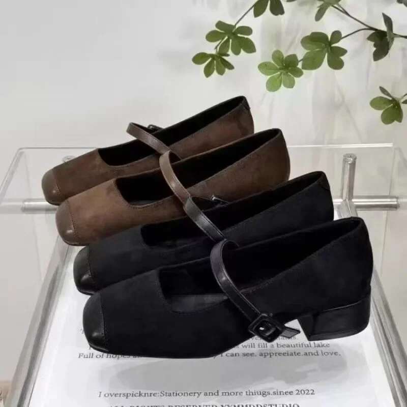 New Fashion Design Women's Flat Square Head Black Brown Casual Breathable Female Outdoor Woman Shoes