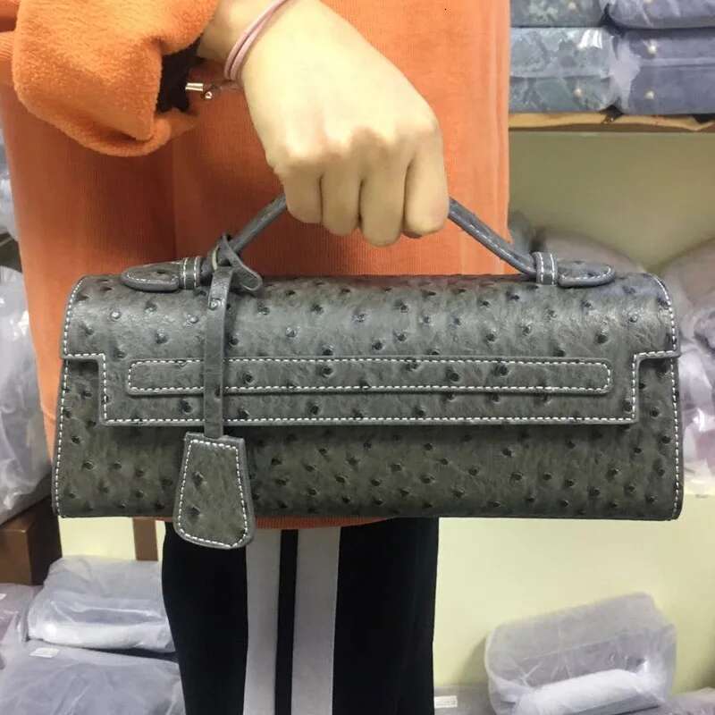 Classic Elegant Ostrich Women Clutch Python Handbags Ladies Fashion Tote Purse Female Messenger Shoulder Bag