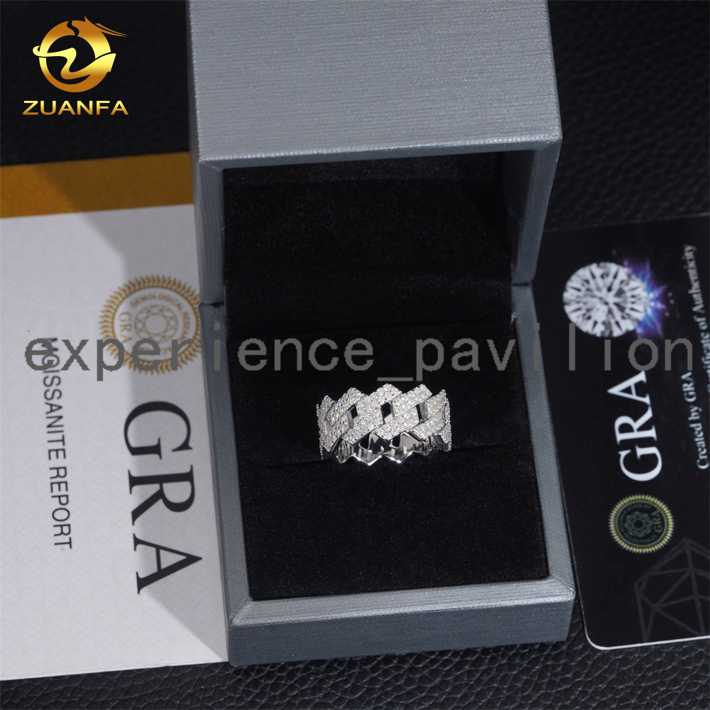 New GRA Certificates 925 Silver Pass Diamond Tester Moissanite Diamond Iced Out Jewelry Hip Hop Ring Cuban Band Ring Men