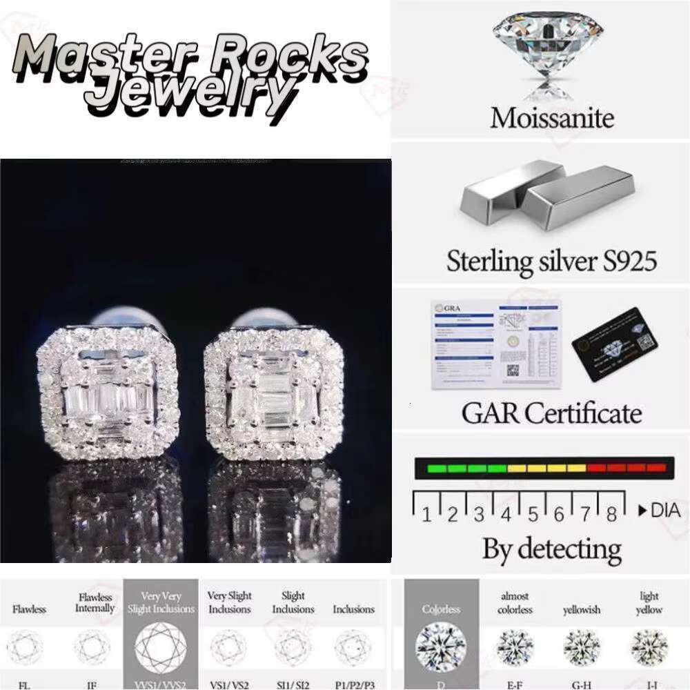 Master Rock Jewelry Solid Sier 2ctw Hip Hop Iced VVS Stick Moissanite Earrings