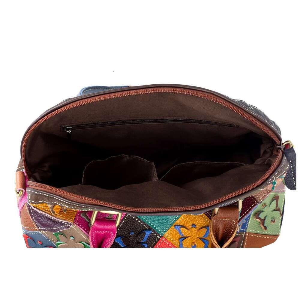 Genuine cowhide handmade colorful butterfly flower pattern shell casual trendy shoulder handbag women's bag