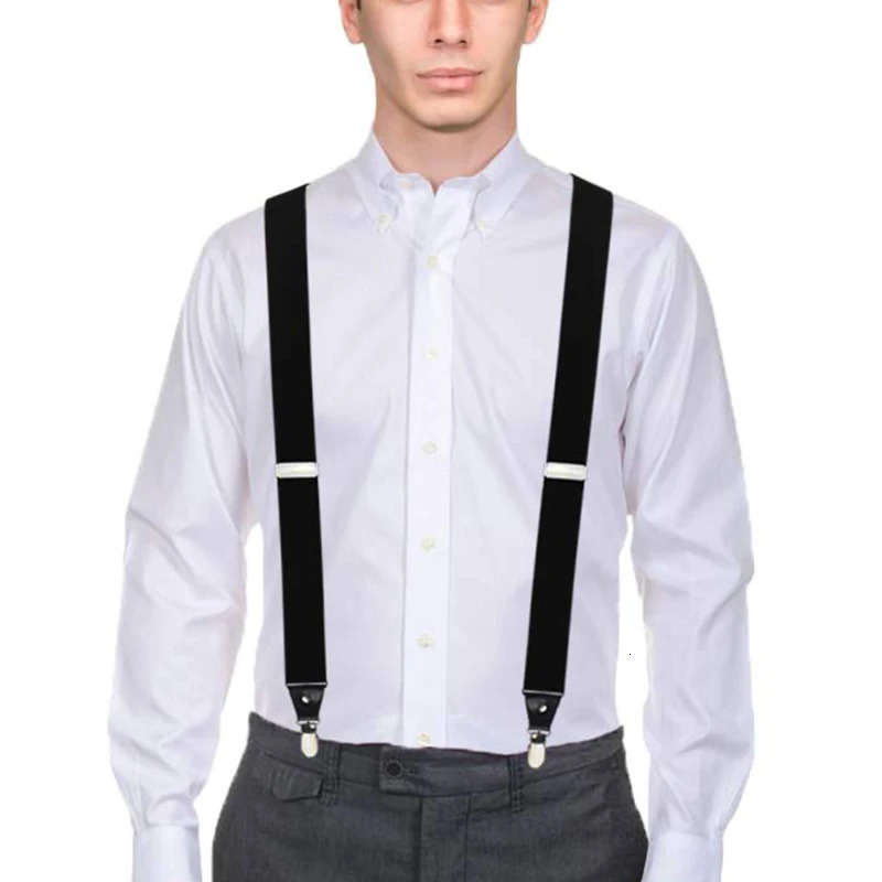 1pc Fashion Suspenders Men Women 2.5cm Wide X-back 4 Clips Adjustable Elastic Trouser Braces Straps Gifts to Dad Husband 250515