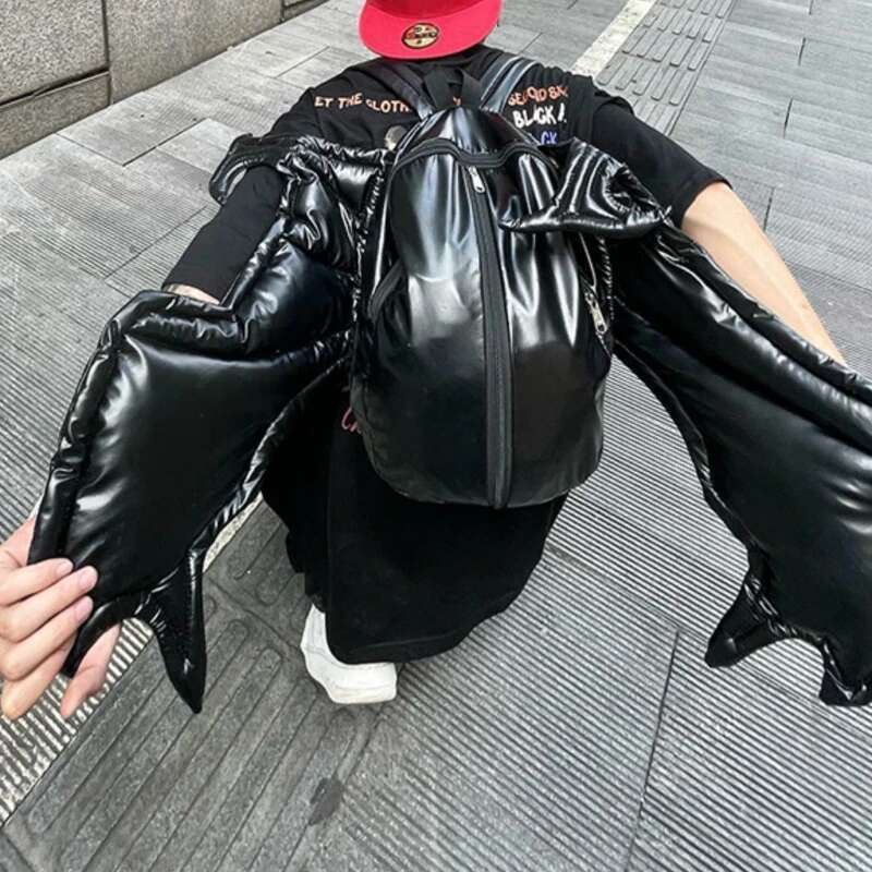 Personality Streetwear Hip-hop Bat Bags Y2k Aesthetic Fashion Vintage Backpack Pu Leather Zipper Casual Backpacks Design