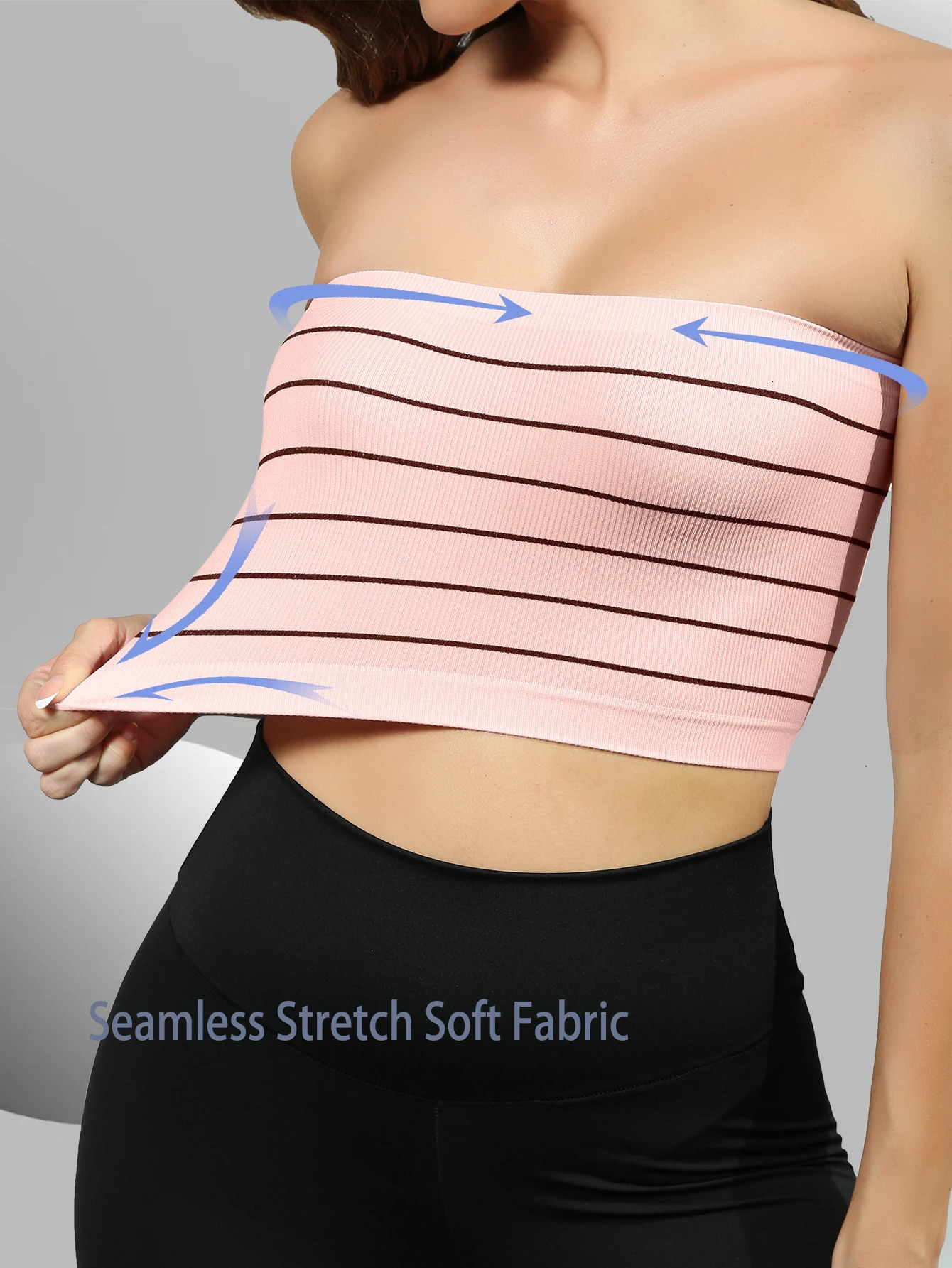 Striped Print Tube Tops Elegant Sleeveless Strapless Slim Womens Clothing 250515