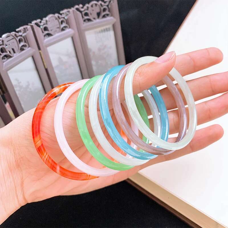 Natural Thin Handcarved Agate Bracelets Glass Bangle Jewelry Jadeite Jade Bangles Bracelet For Women