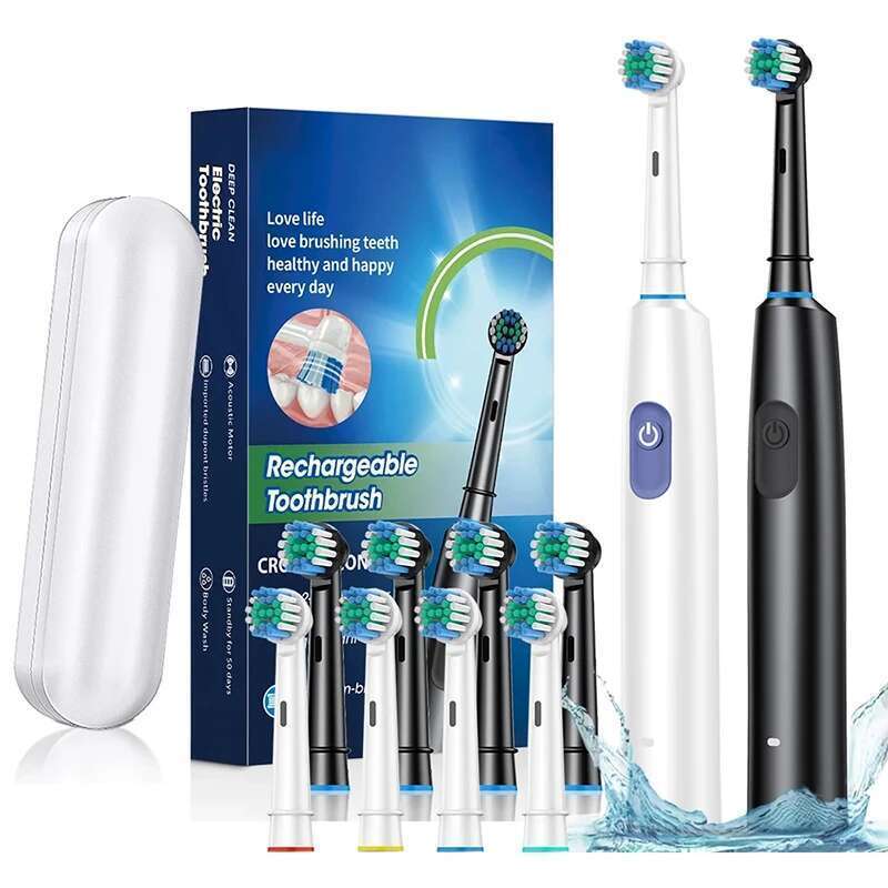 Rotary Rechargeable Toothbrush for Adults Rotating Electric Toothbrushes with 8 Soft Brush Heads