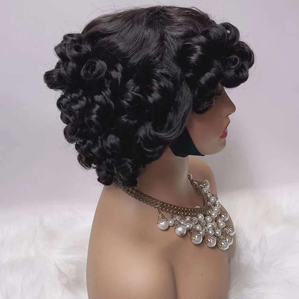 330% Density Brazilian Egg Curl Pixie Cut Human Hair With Bangs Water Wave Short Bob Wig For Women Preplucked Local Delivery