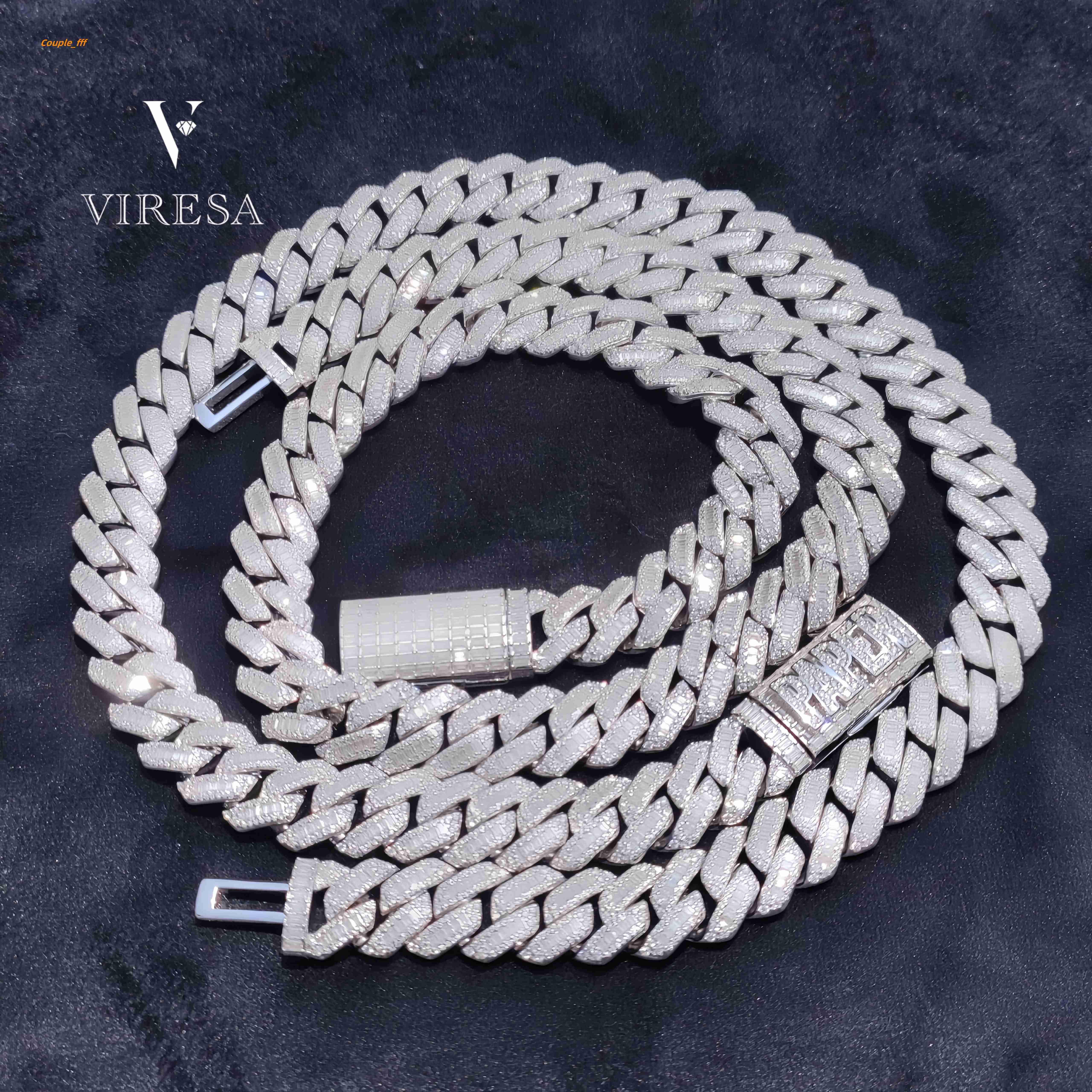 Hot Sale VVS Moissanite Cuban Chain Necklace 2 Rows 15mm Wide 925 Solid Silver Iced Diamond Cuban Link Hip Hop Style