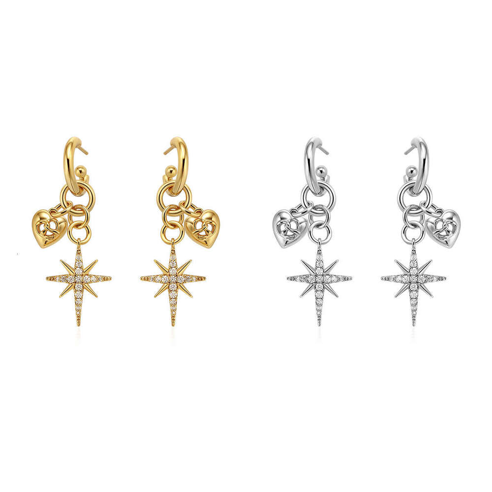 Boonee alus light high-end feeling octagonal star studded dia heart summer niche unique earrings