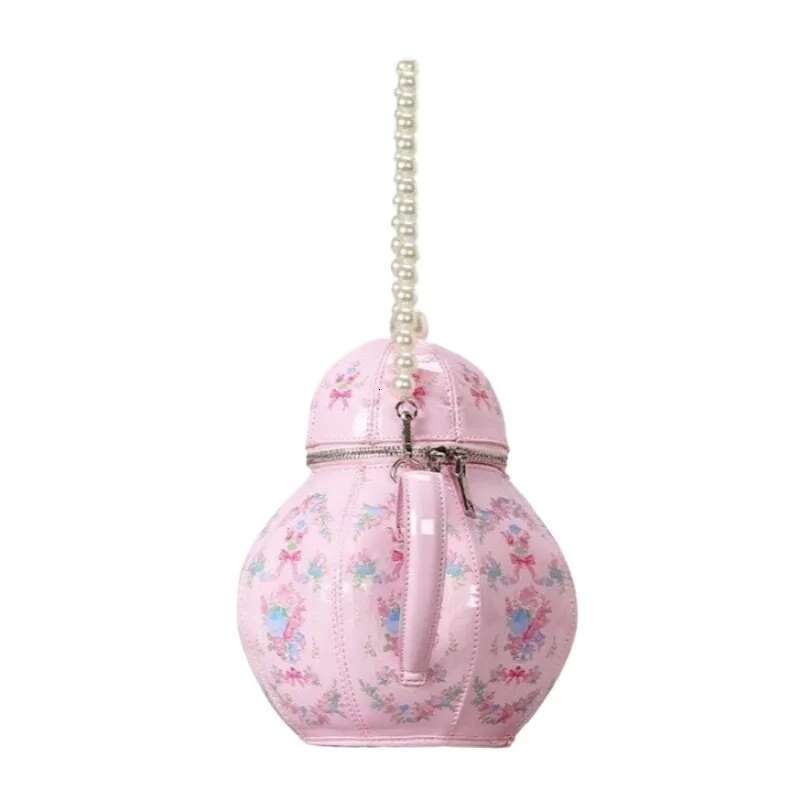 Handbag Women 2025 New In Patent Leather Floral Print Pearl Strap Fashion Chic Designer Shoulder Bag