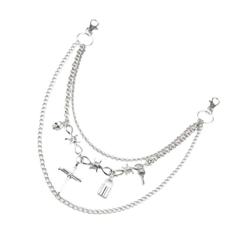 Crosses Punk Side Chain On Jeans Pants Handbag for Girls Multilayer Body Chain Trousers Street Clothing Chain Y250515