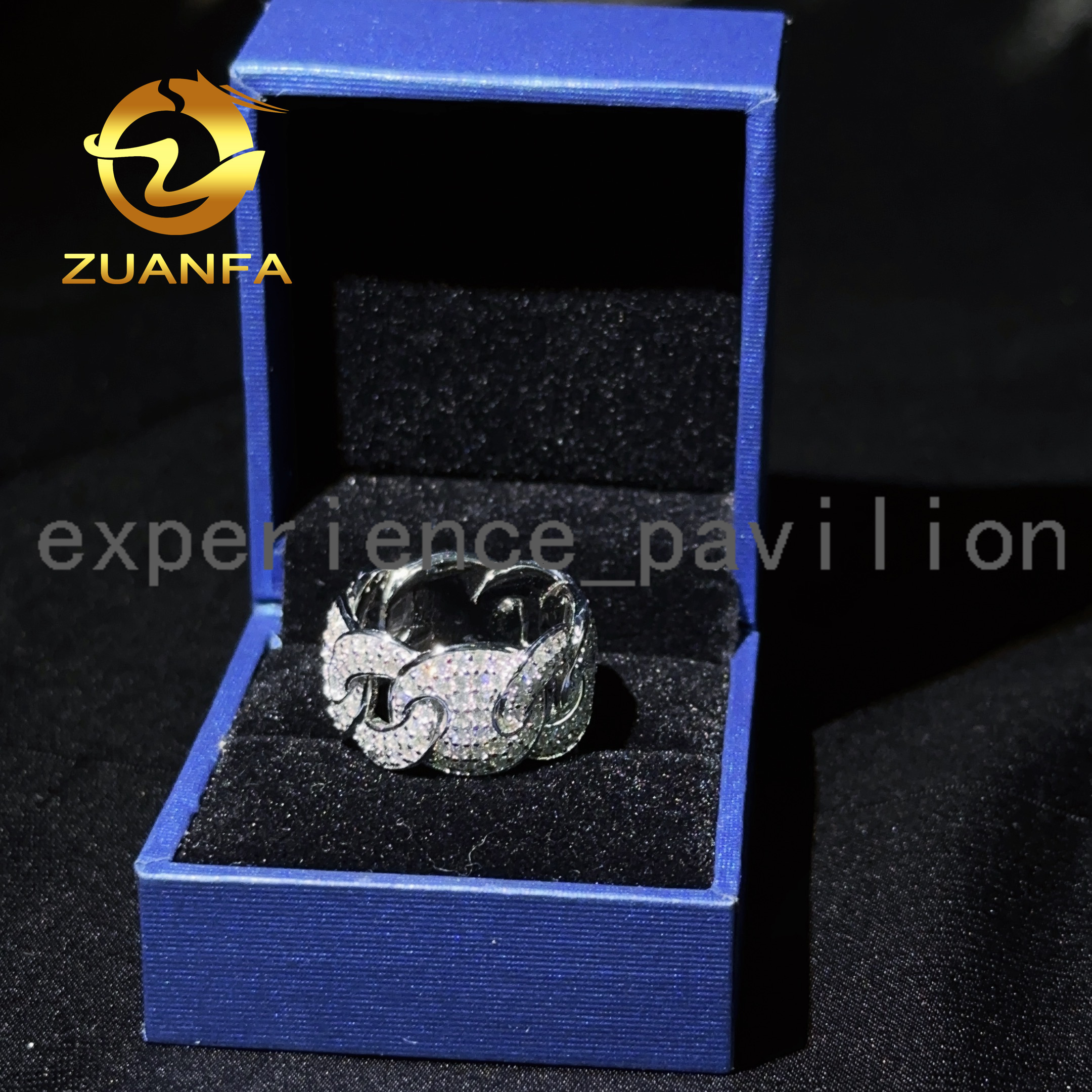 Fashion Cuban Hiphop 925 Sterling Silver Vvs Mossanite Diamond Ice Out Moissanite Cuban Ring for Men