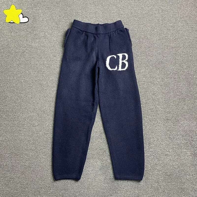 Autumn Winter Heavy Fabric Classic CB Jacquard Casual Knit Pants Men Women Drawstring Sweater Royal Blue Green