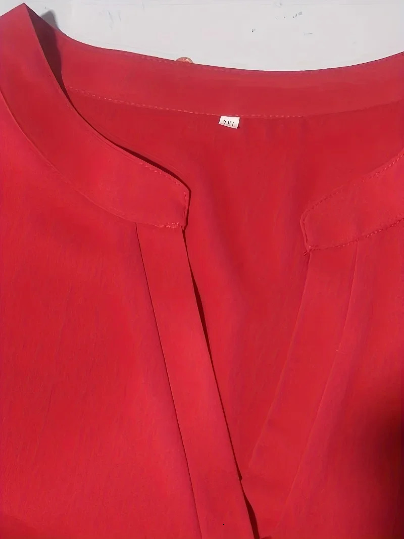 Plus Size 1XL-8XL Casual T-shirt Womens Plus Solid Notched Neck Three Quarter Sleeve With Button Decor Slight Stretch Blouse 250514