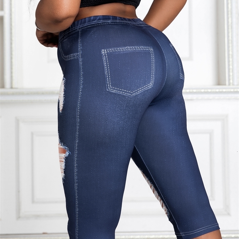 Womens pants in plus size printed with synthetic denim fabric unsettling details high elasticity and comfortable knitting medium 250506