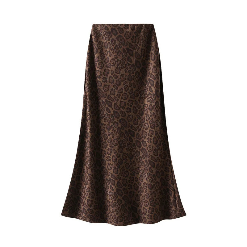 In Leopard Print Suede Midi Skirt For Women Autumn Winter Fashion High Waist Bodycon Elegant Office Lady Skirts 250515