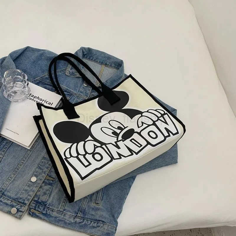 Disney New Mickey Canvas Bag for Women Summer New Versatile Shoulder Bag Commuter Handbag Large Capacity Messenger Bag Mommy BagXJ250515