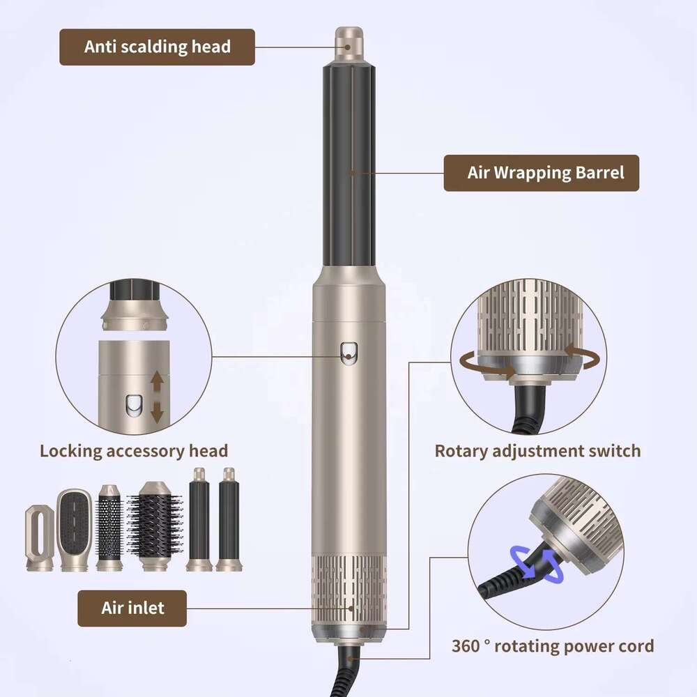 Hair 6 In 1 Comb Curlers With Diffuser Electric Blow Dryer Professional Complete Multifunctional Hot Air Brush