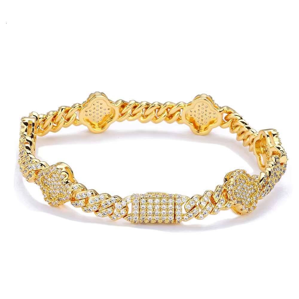 Hip Hop Ice Out Bracelet Jewelry Men 925 Silver 6mm Clover Cuban Chain Geometric Bracelet VVS D Color Moissanite Bracelet Custom