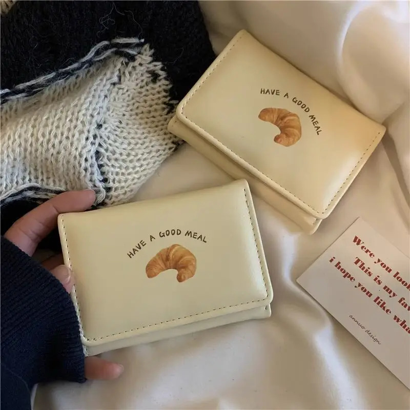 Korean Small Wallet Women Credit Wallet Cartoon Cute Bread PU Leather Hand Bags Three Fold Multi Cards Card Holder Student 250514