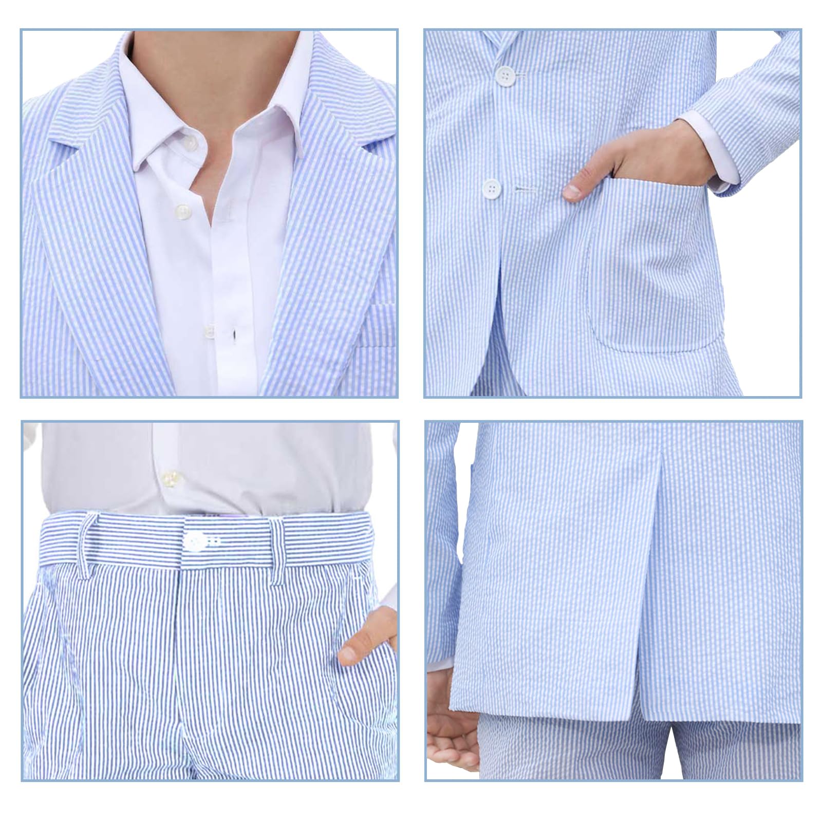 Boys Seersucker Suit 2 Piece Tuxedo for Boys Striped Blazer Pants Boys Summer Beach Wedding Suit