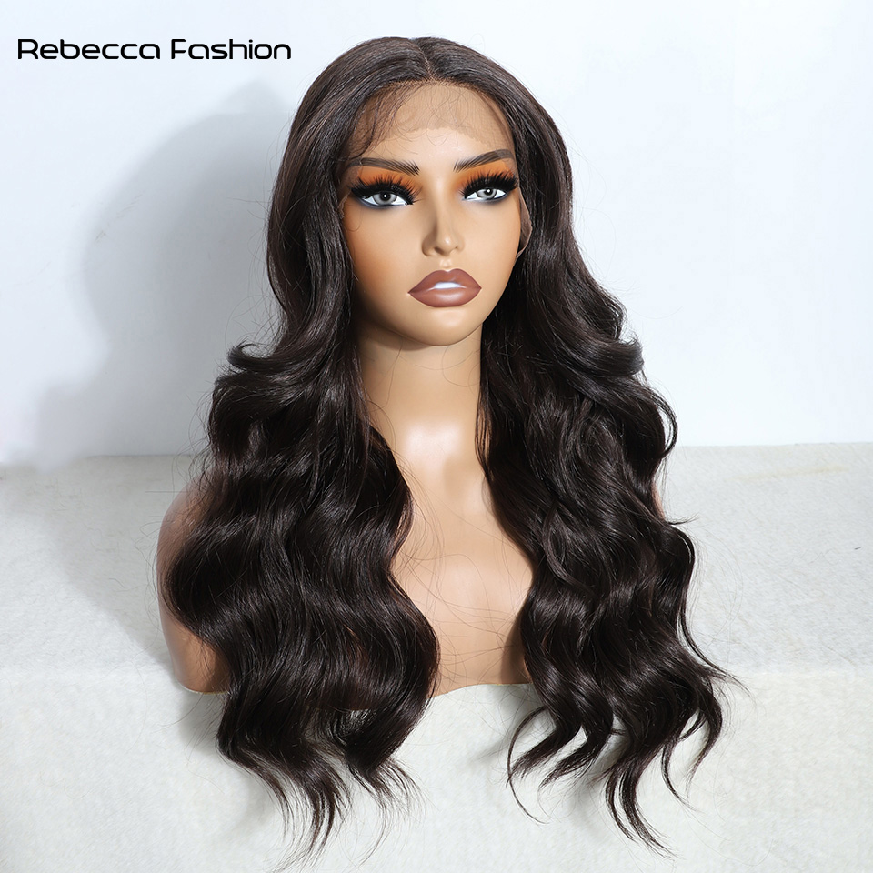 Rebecca Fashion Cosplay Synthetic Front 22 Inch Brown Easy Wear White Body Wavy Lace Front Wigs For Women Ombre Blonde Wig