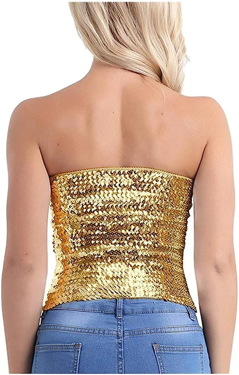 Womens Sparkly Sequin Mermaid Crop Tops Strapless Metallic Tube for Party Clubwear 250515