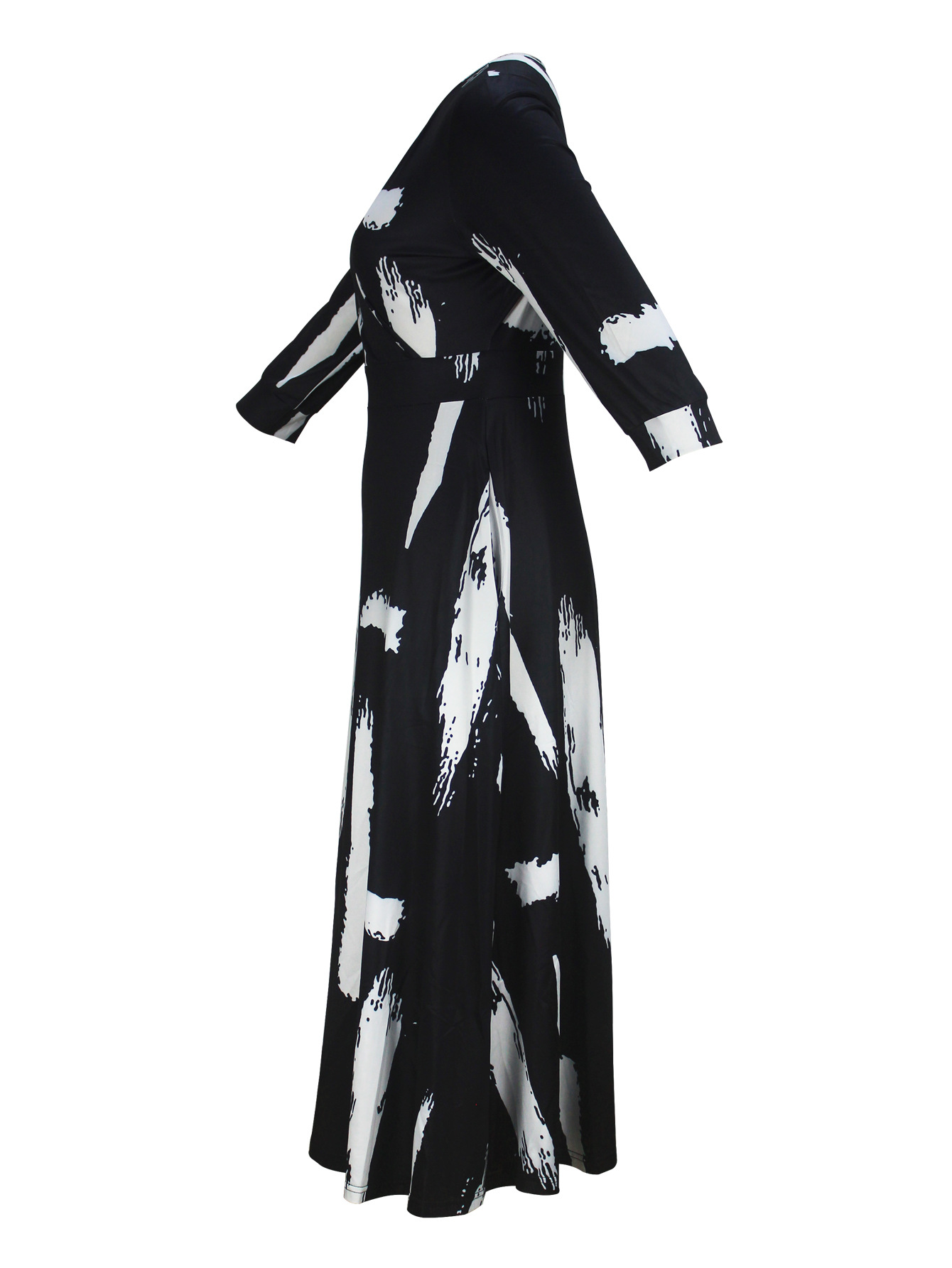 Plus Size Dresses Artistic Black White Print Maxi Dress Elegant Fashionable Women's Gown Sexy 2025 Style