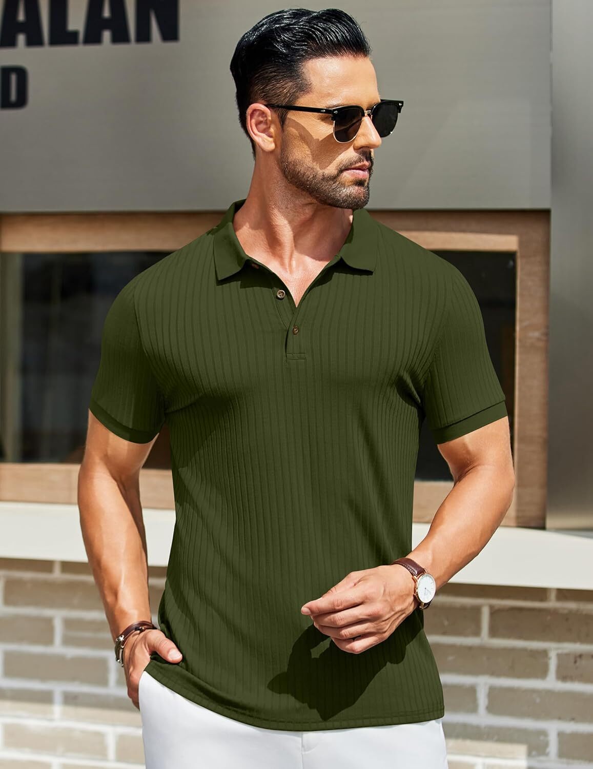 Mens Polo shirt Men's Textured Polo Shirts Short Sleeve Slim Fit Casual Button Polo T-Shirt Summer Collared Golf Shirt Polos shirts tshirt Casual