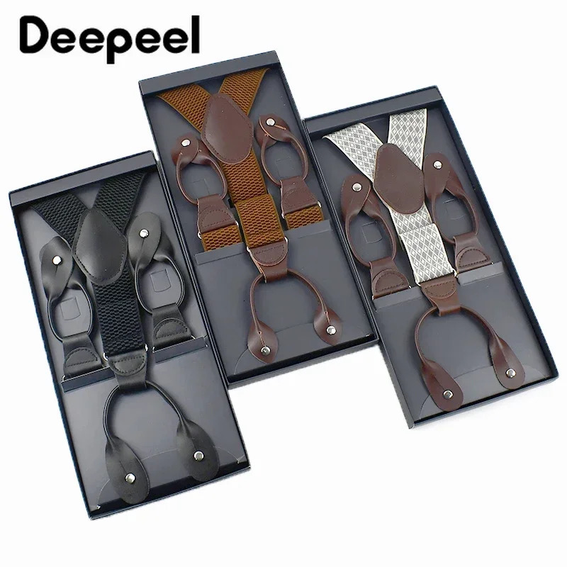 Mens Suspenders 6 Clips Wide Braces Corn Teeth Elastic Male Jockstrap Pants Suspender for Men Business Suit Mens Accessories 250515